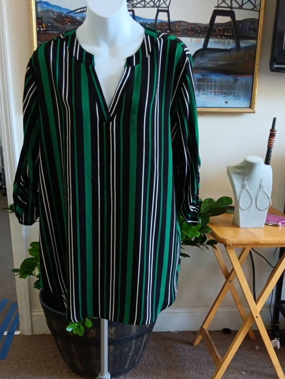 Cato's Striped Green and Black Tunic Top 14/16